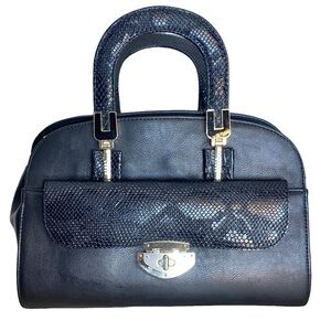BELLA MONDINI Black Structured Faux Leather Snake Skin Boston Bag Satchel Doctor